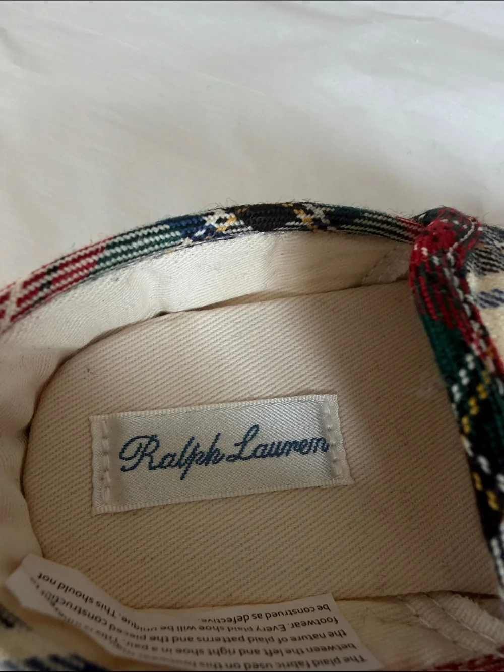 Never worn Ralph Lauren Kids Tartan Slip-On Moccasins in Red, Green, Navy